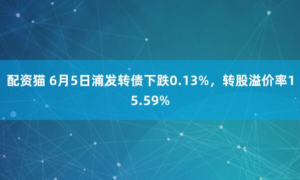 配资猫 6月5日浦发转债下跌0.13%，转股溢价率15.59%
